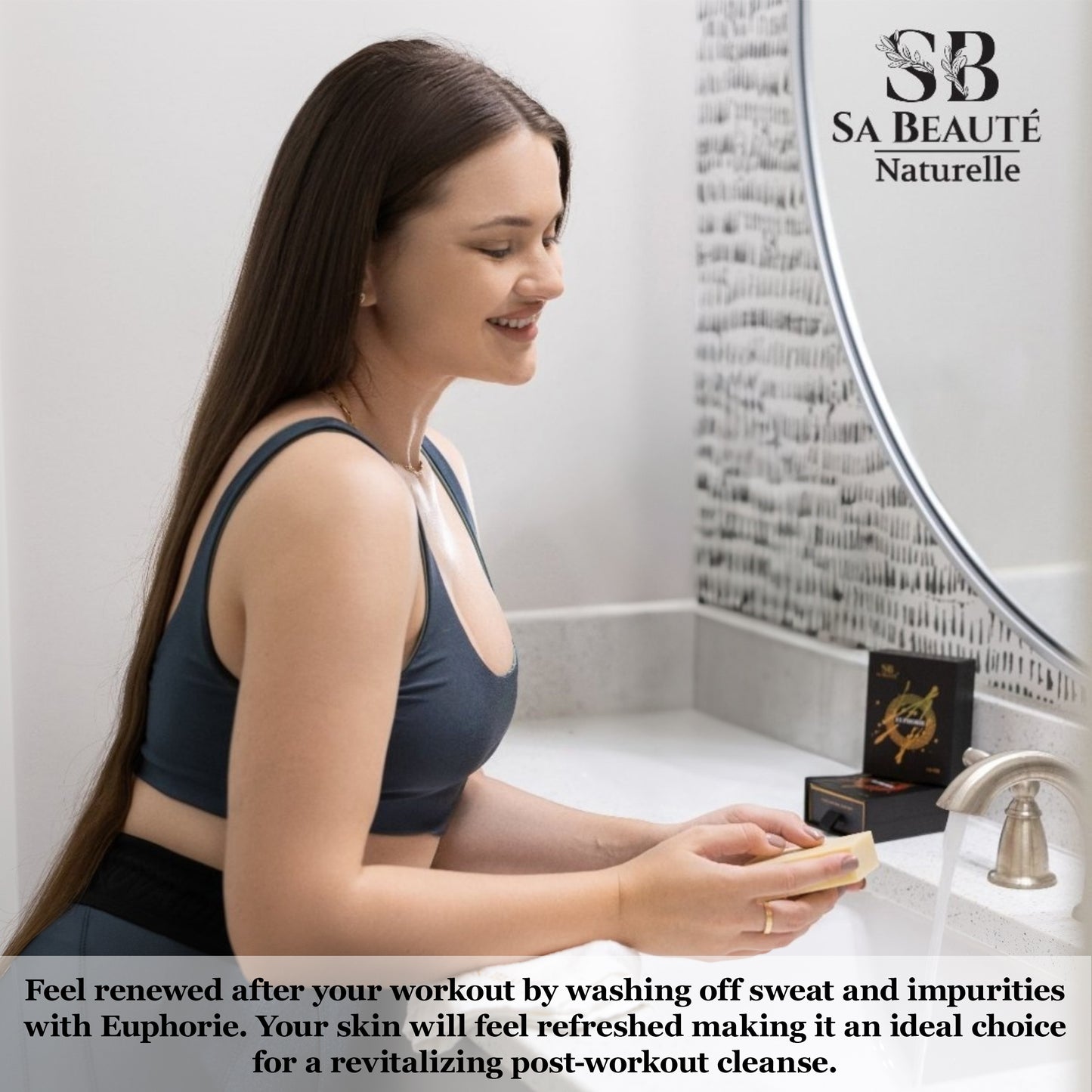 FEMALE WASHING HANDS WITH EUPHORIE NATURAL SOAP BAR AFTER A WORKOUT